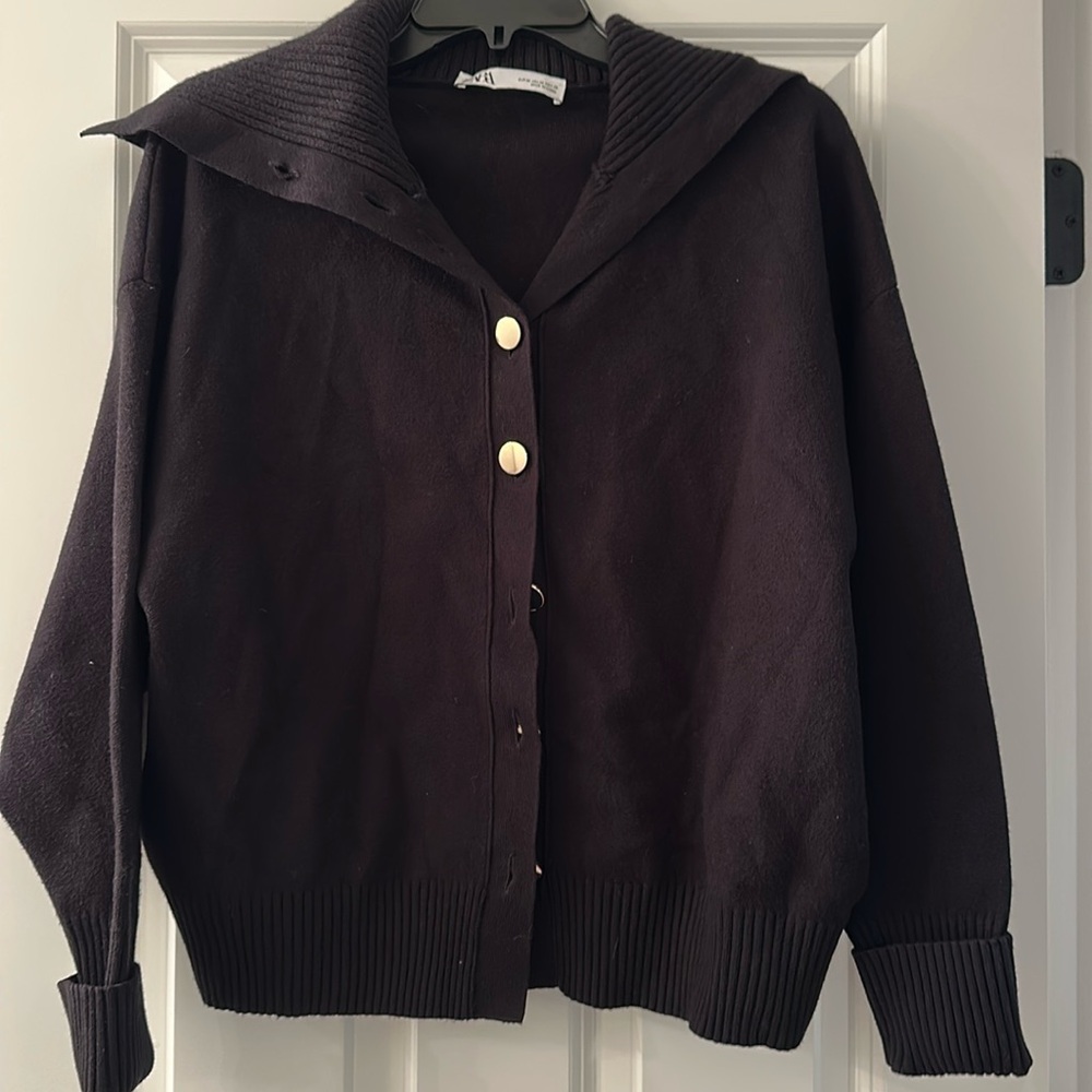 Zara Black Button Cardigan Sweater